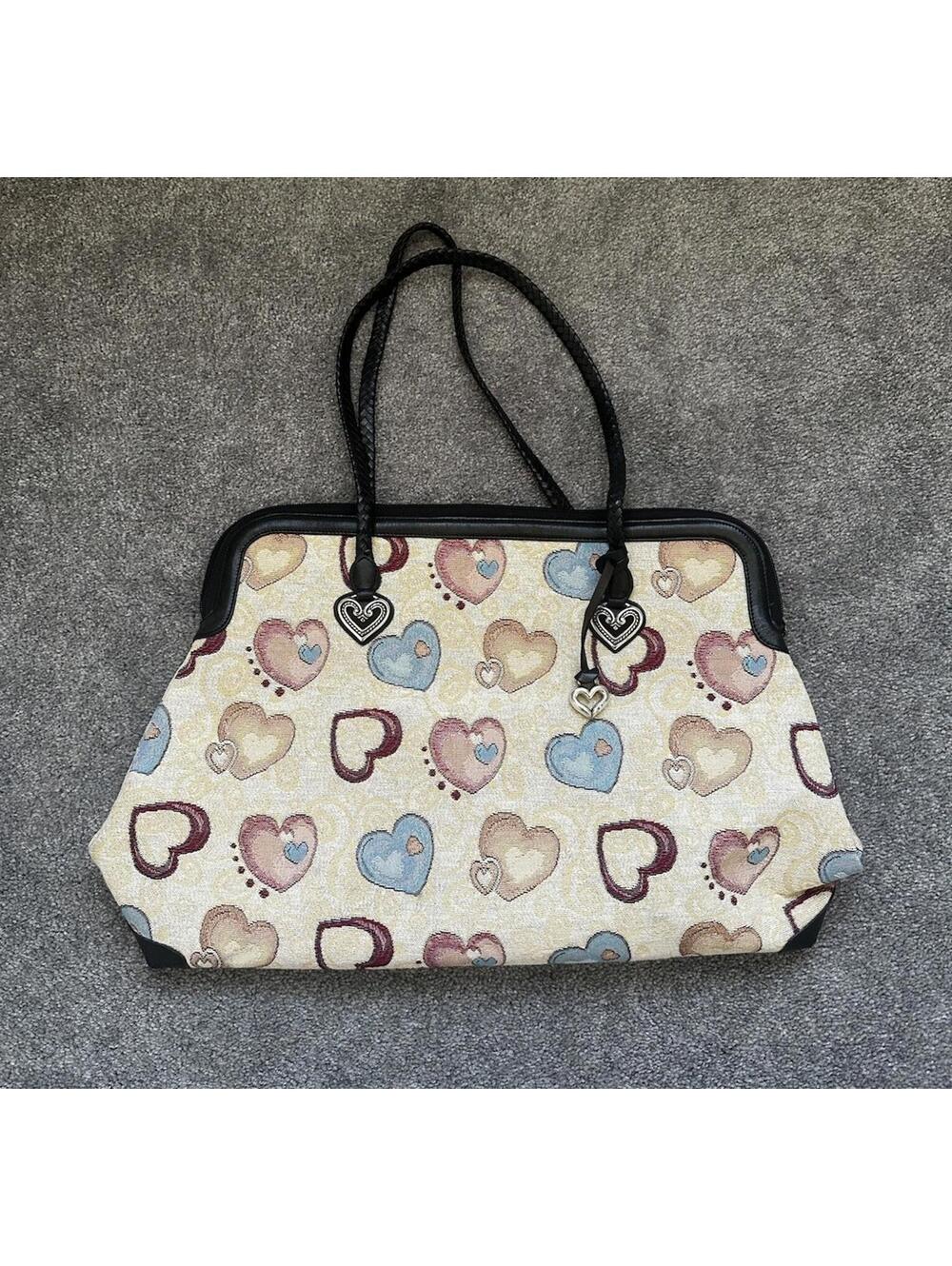 Brighton Large Multi Color Heart Print Canvas Tote Bag 90s